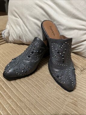 Frye & Co Studded Leather Mule Pewter